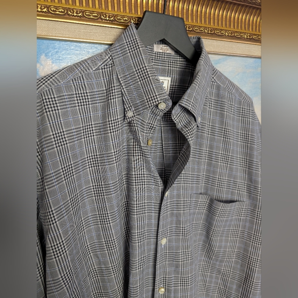 Peter Millar Grey and Blue Plaid Shirt